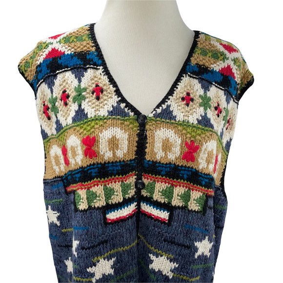 Vintage Hand Knit Susan Bristol Cotton Sleeveless Sweater XL Vest Cardigan - Picture 4 of 13